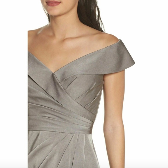 La Femme Surplice Off the Shoulder Column Gown 4 - Picture 4 of 6